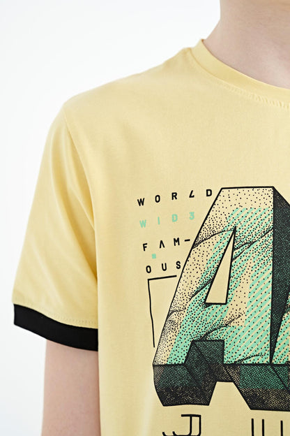Yellow Print Standard Fit O Neck Boys' T-Shirt - 11098