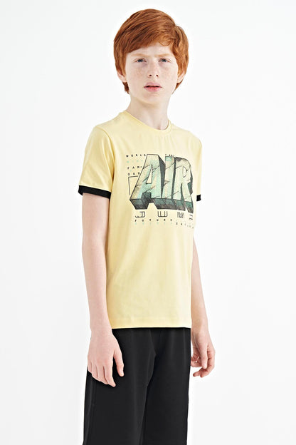 Yellow Print Standard Fit O Neck Boys' T-Shirt - 11098