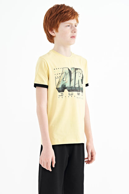 Yellow Print Standard Fit O Neck Boys' T-Shirt - 11098