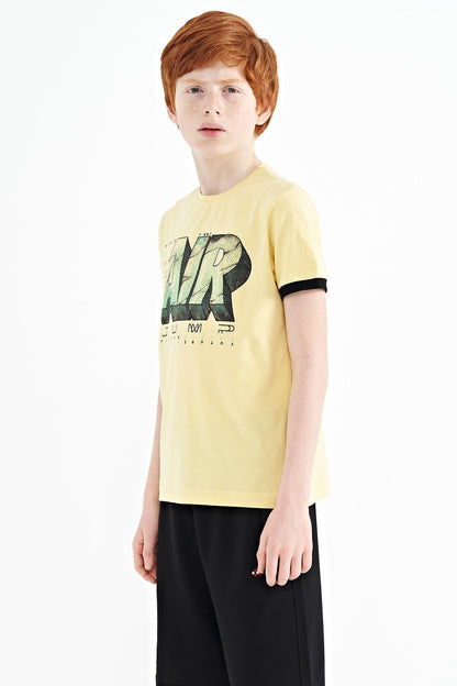 Yellow Print Standard Fit O Neck Boys' T-Shirt - 11098