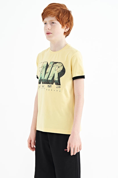 Yellow Print Standard Fit O Neck Boys' T-Shirt - 11098