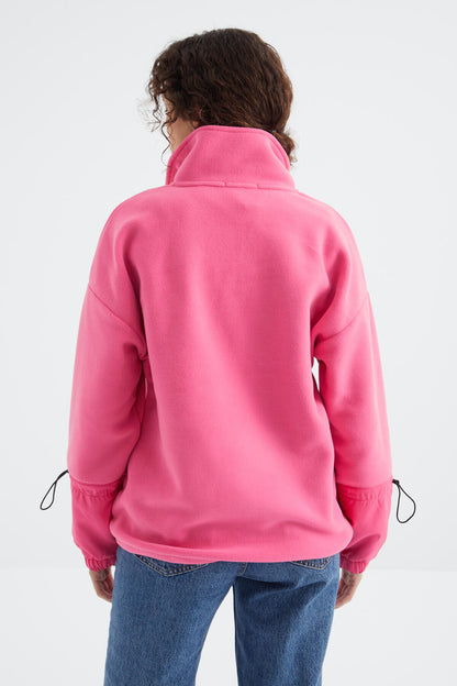 Pink Sugar Skirt with Gathered Hem Half-Zip Oversize Women's Fleece Sweatshirt - 97238