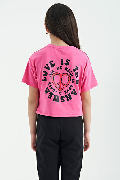 Pink Sugar Front and Back Printed O Collar Low Shoulder Oversize Short Sleeve Girls T-Shirt - 75126