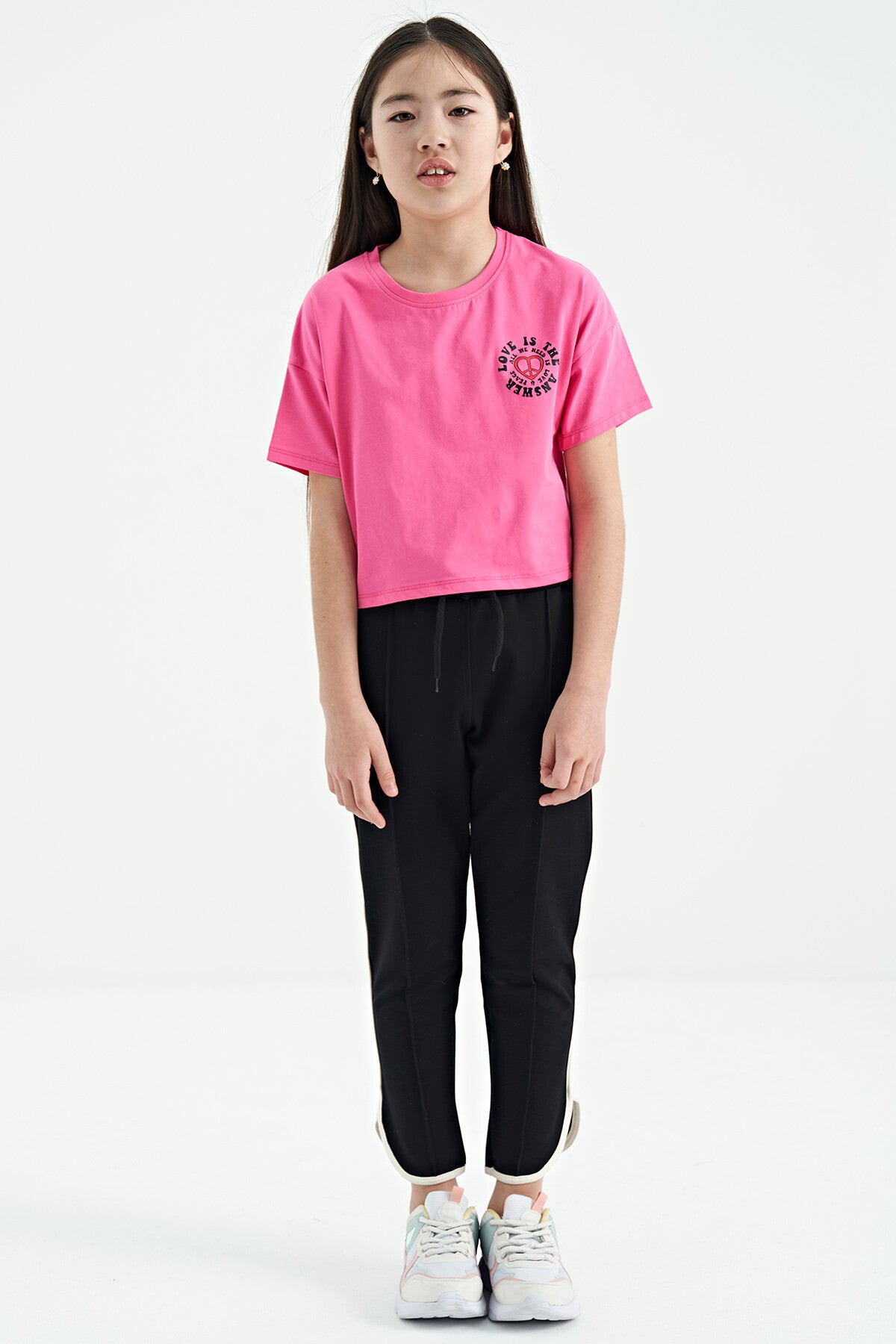 Pink Sugar Front and Back Printed O Collar Low Shoulder Oversize Short Sleeve Girls T-Shirt - 75126