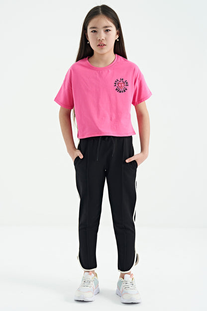 Pink Sugar Front and Back Printed O Collar Low Shoulder Oversize Short Sleeve Girls T-Shirt - 75126