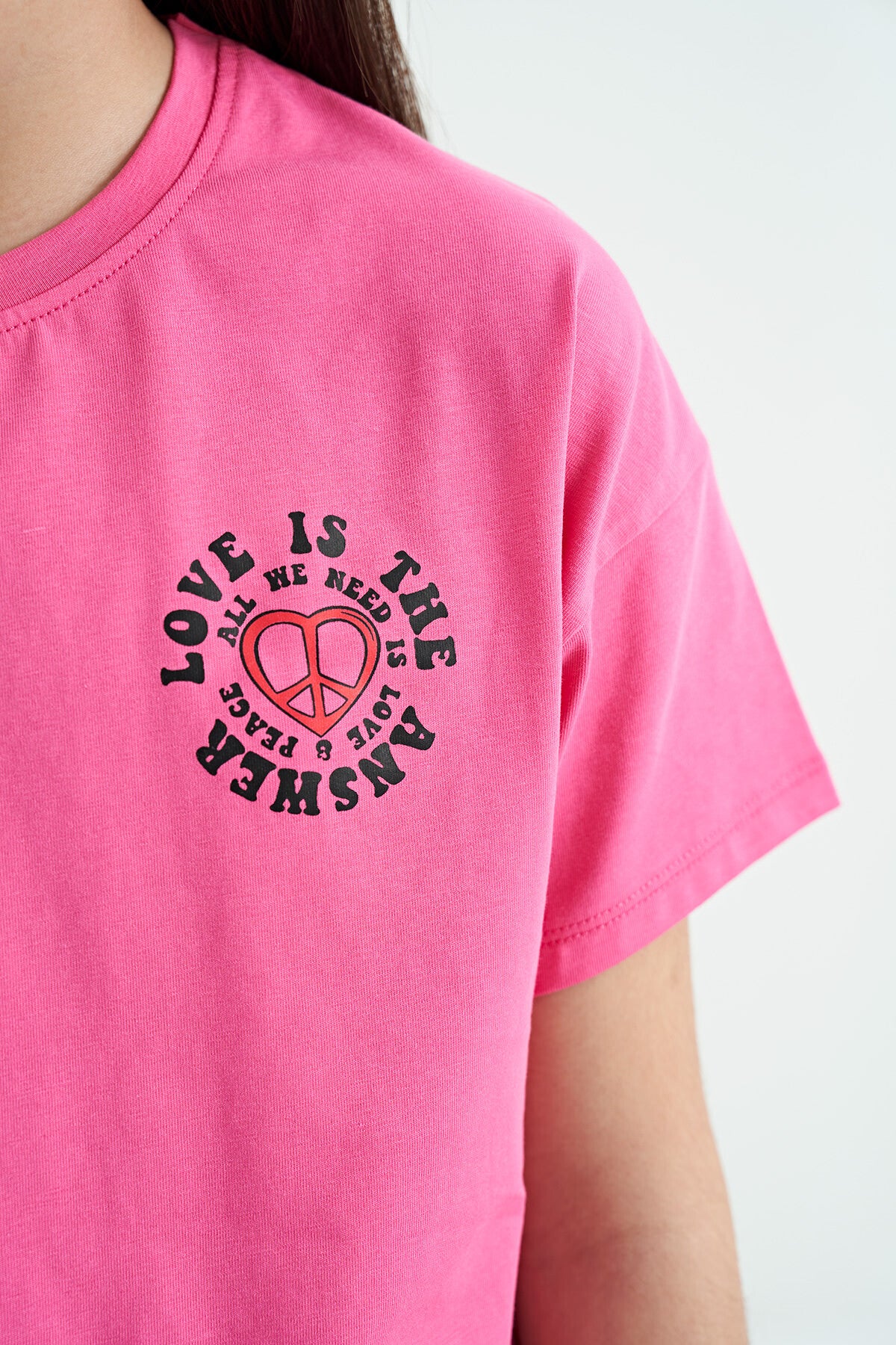 Pink Sugar Front and Back Printed O Collar Low Shoulder Oversize Short Sleeve Girls T-Shirt - 75126