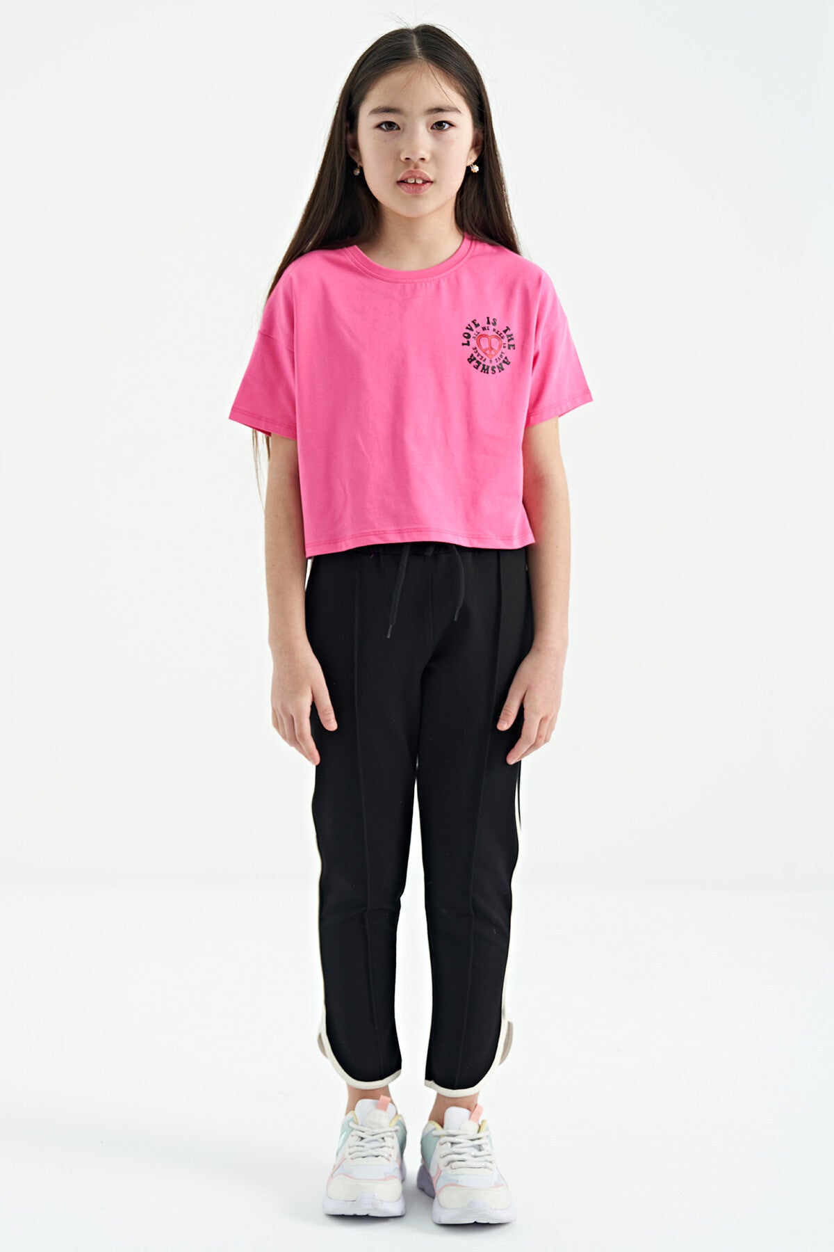 Pink Sugar Front and Back Printed O Collar Low Shoulder Oversize Short Sleeve Girls T-Shirt - 75126