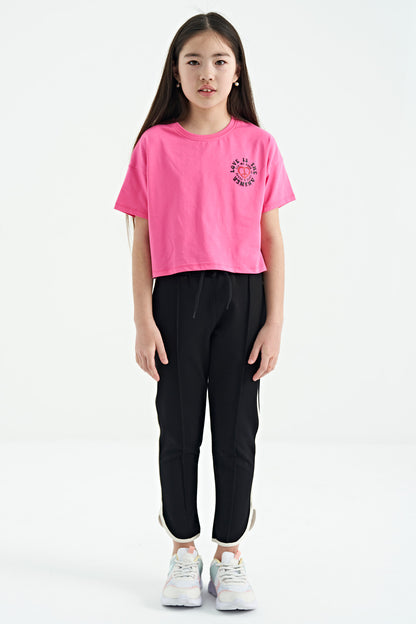 Pink Sugar Front and Back Printed O Collar Low Shoulder Oversize Short Sleeve Girls T-Shirt - 75126
