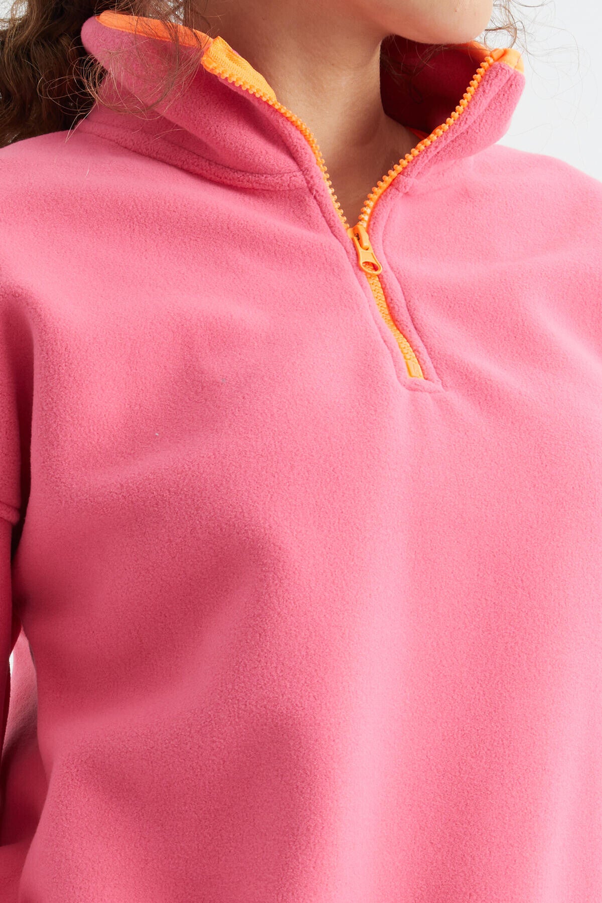 Sugar Pink Half Zipper Skirt Gathered Hem Straight Collar Oversize Women's Fleece Sweatshirt - 97234