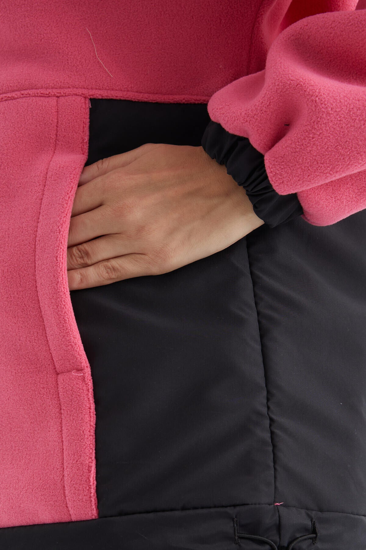 Sugar Pink Half Zipper Skirt with Gathered Hem Standing Collar Oversize Women's Polar Sweatshirt - 97236