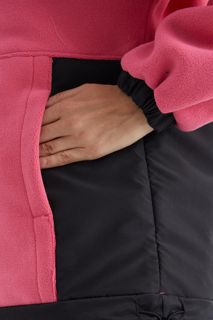 Sugar Pink Half Zipper Skirt with Gathered Hem Standing Collar Oversize Women's Polar Sweatshirt - 97236