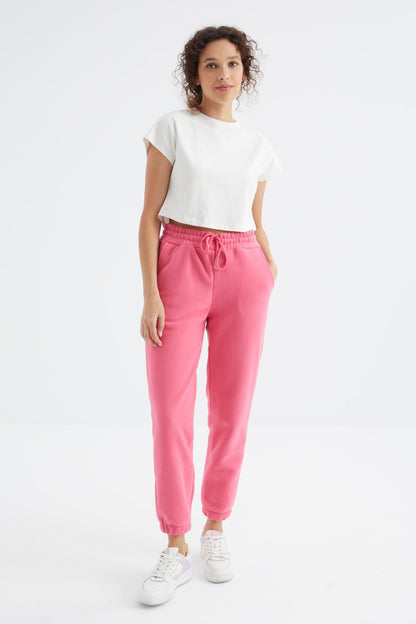 Sugar Pink High Waist Basic Laced Jogger Polar Women's Tracksuit Bottom - 94622
