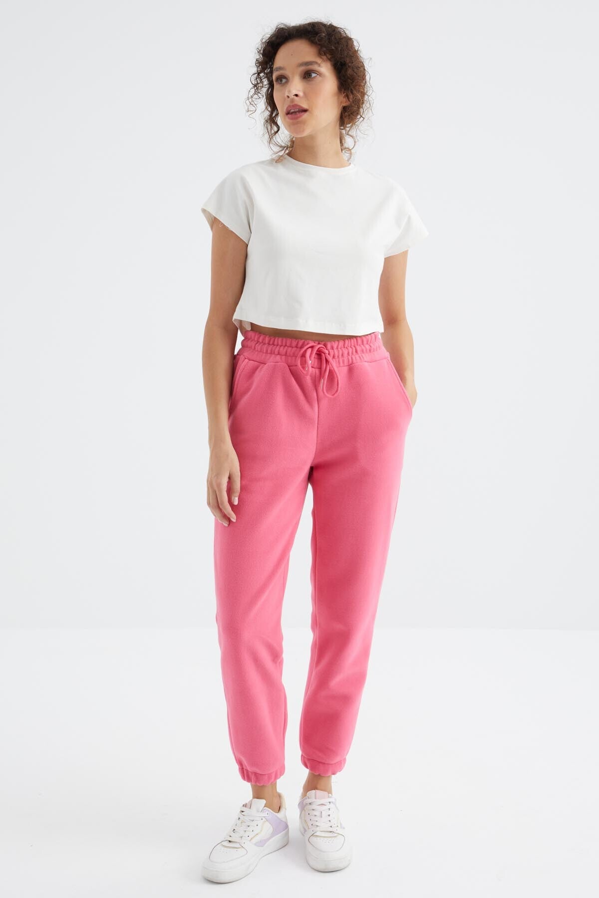 Sugar Pink High Waist Basic Laced Jogger Polar Women's Tracksuit Bottom - 94622