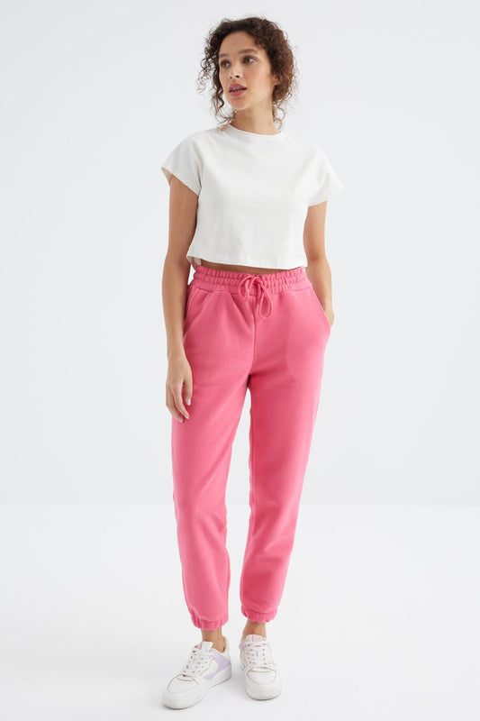 Sugar Pink High Waist Basic Laced Jogger Polar Women's Tracksuit Bottom - 94622