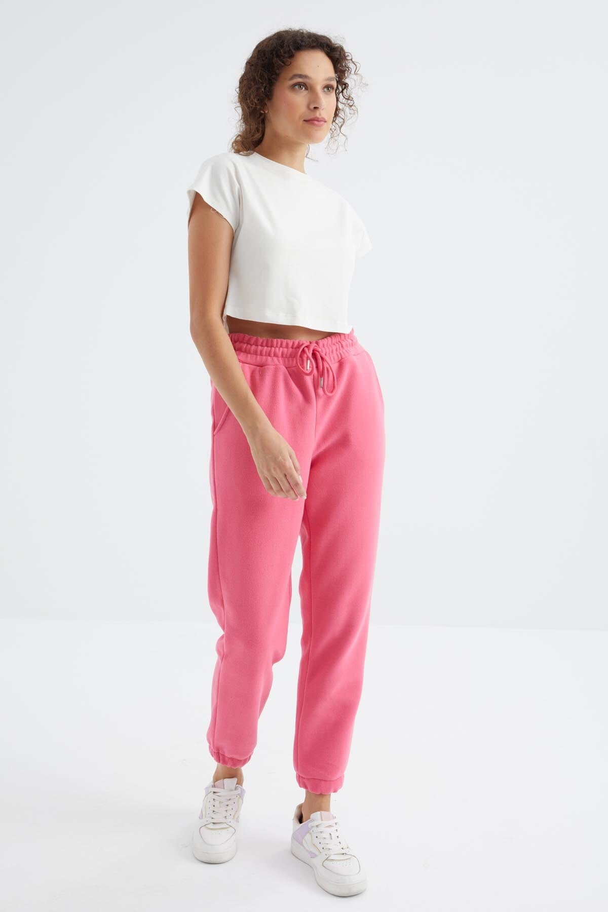 Sugar Pink High Waist Basic Laced Jogger Polar Women's Tracksuit Bottom - 94622