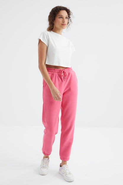 Sugar Pink High Waist Basic Laced Jogger Polar Women's Tracksuit Bottom - 94622