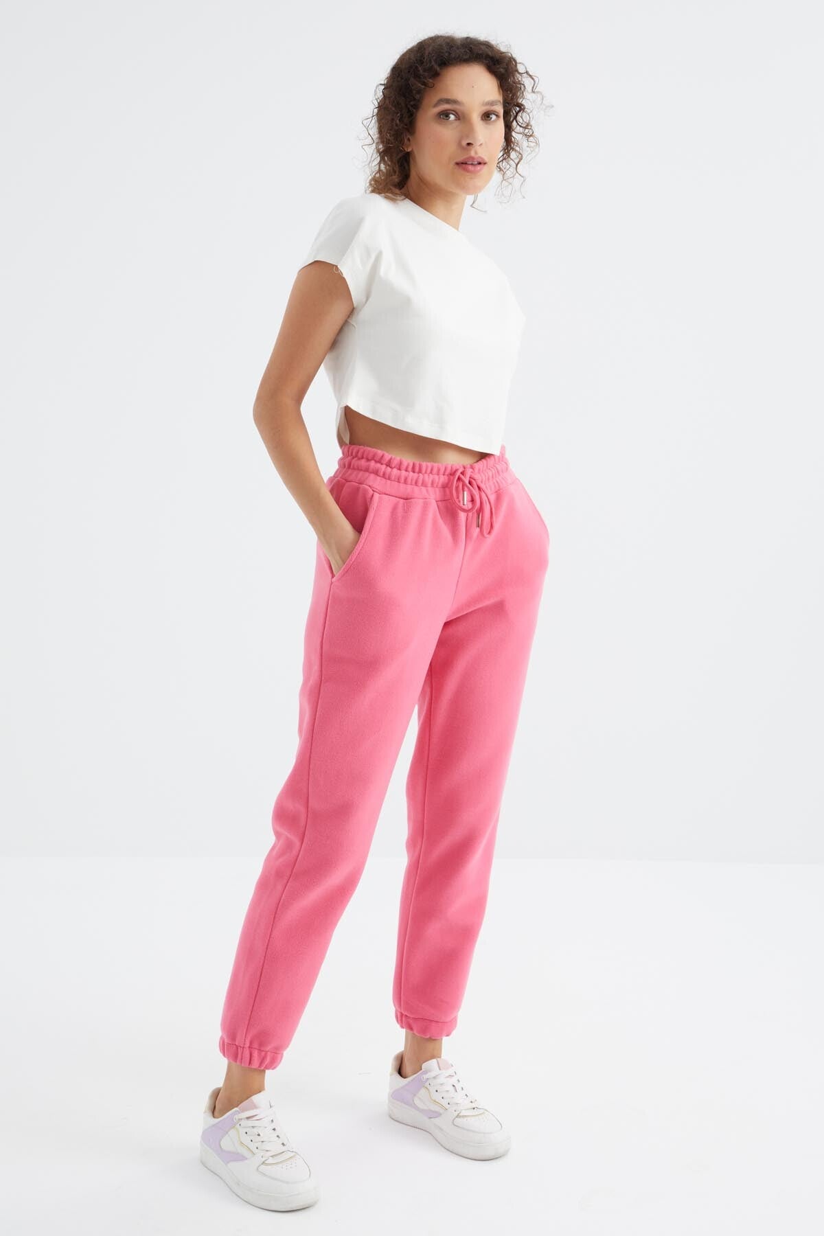 Sugar Pink High Waist Basic Laced Jogger Polar Women's Tracksuit Bottom - 94622