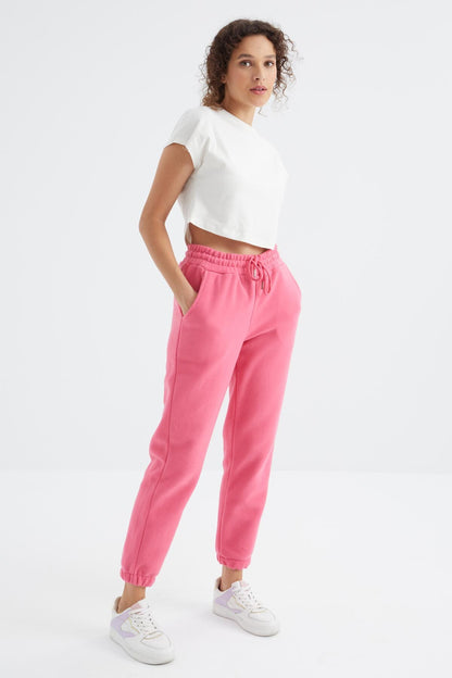 Sugar Pink High Waist Basic Laced Jogger Polar Women's Tracksuit Bottom - 94622