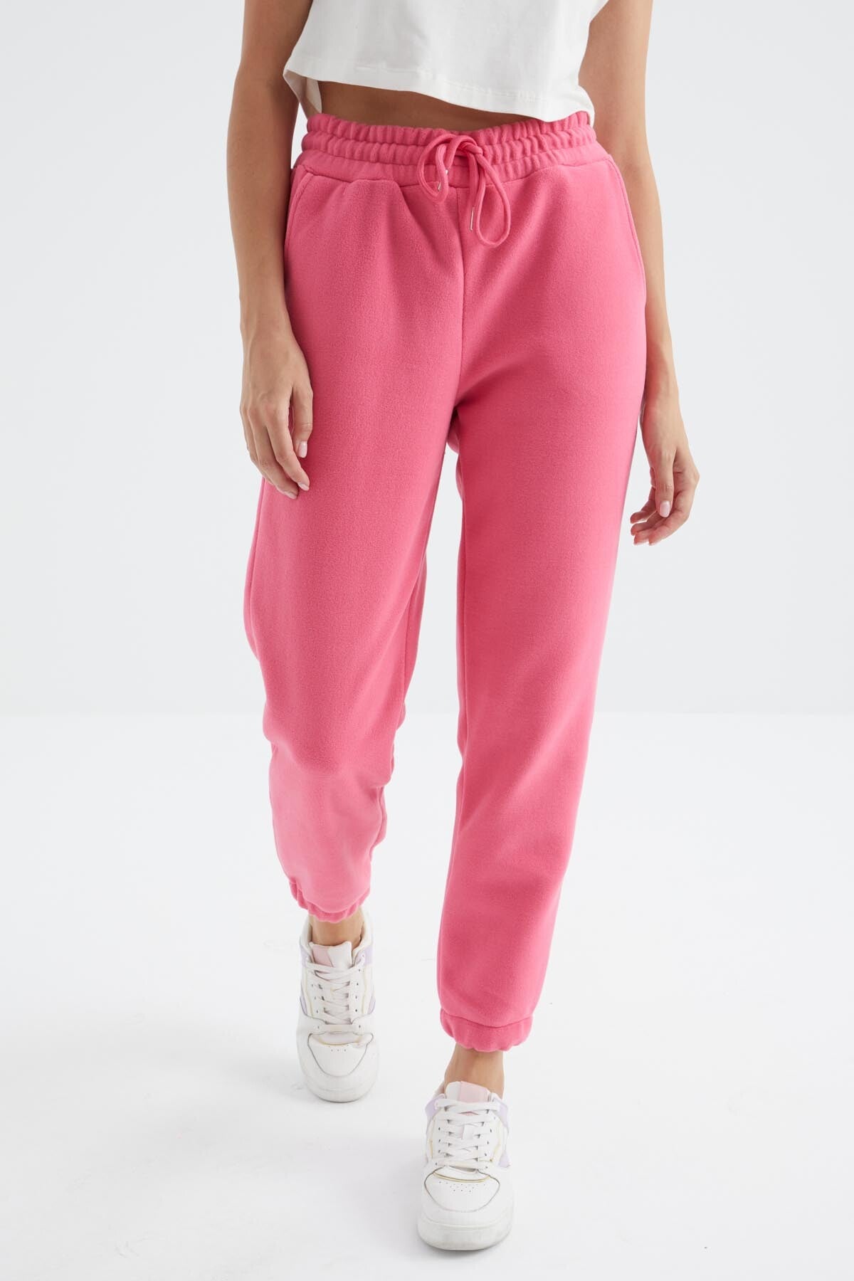 Sugar Pink High Waist Basic Laced Jogger Polar Women's Tracksuit Bottom - 94622