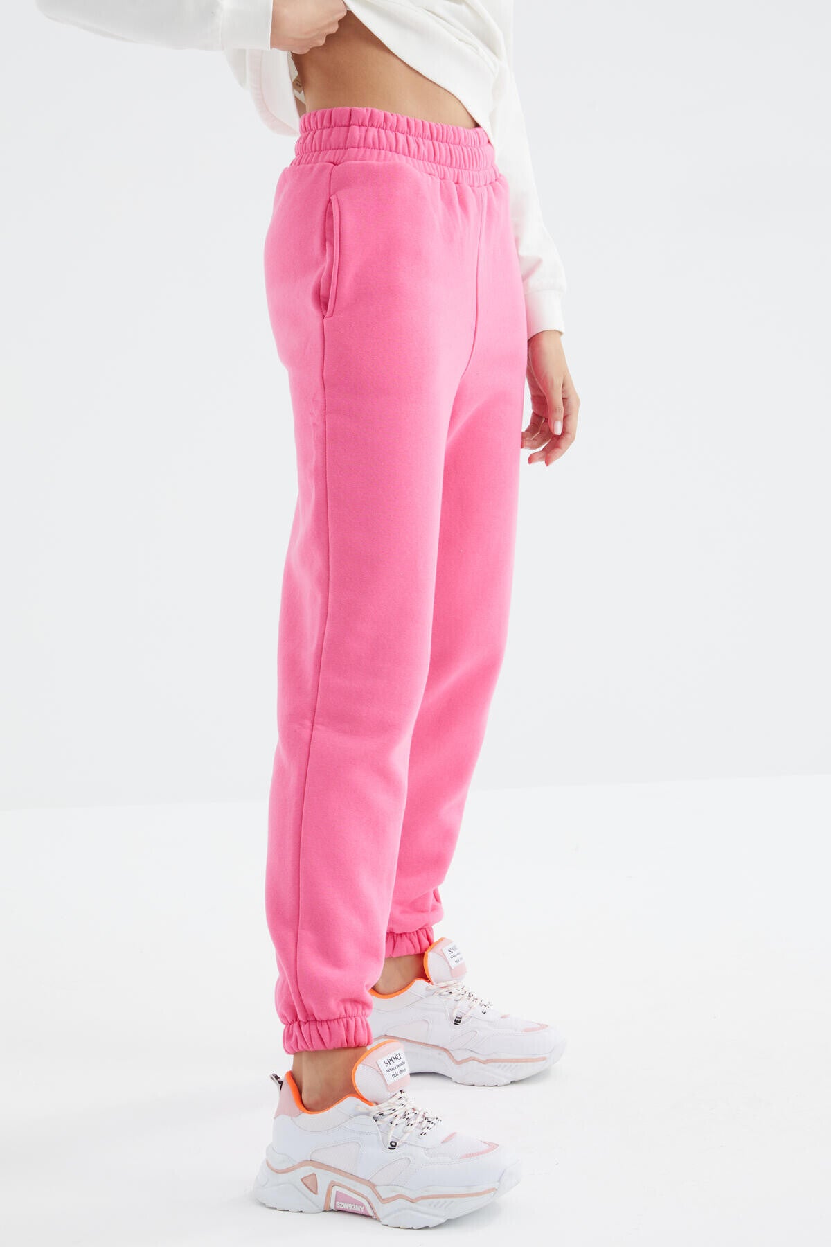 Sugar Pink High Waist Brushed 3-Thread Cotton Basic Women's Tracksuit Bottom - 94624