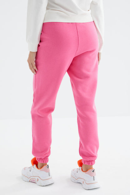 Sugar Pink High Waist Brushed 3-Thread Cotton Basic Women's Tracksuit Bottom - 94624