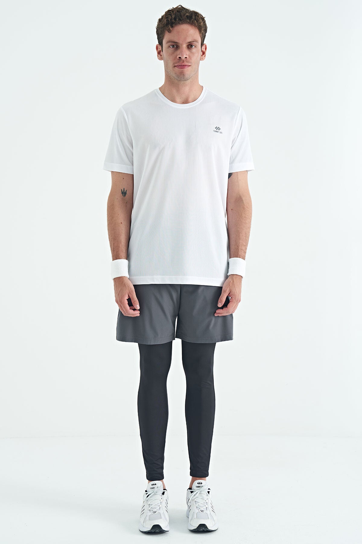 Black Back Ankle Print Detailed High Waist Slim Fit Active Sports Men's Tights - 84988