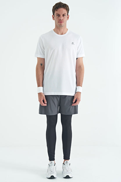 Black Back Ankle Print Detailed High Waist Slim Fit Active Sports Men's Tights - 84988