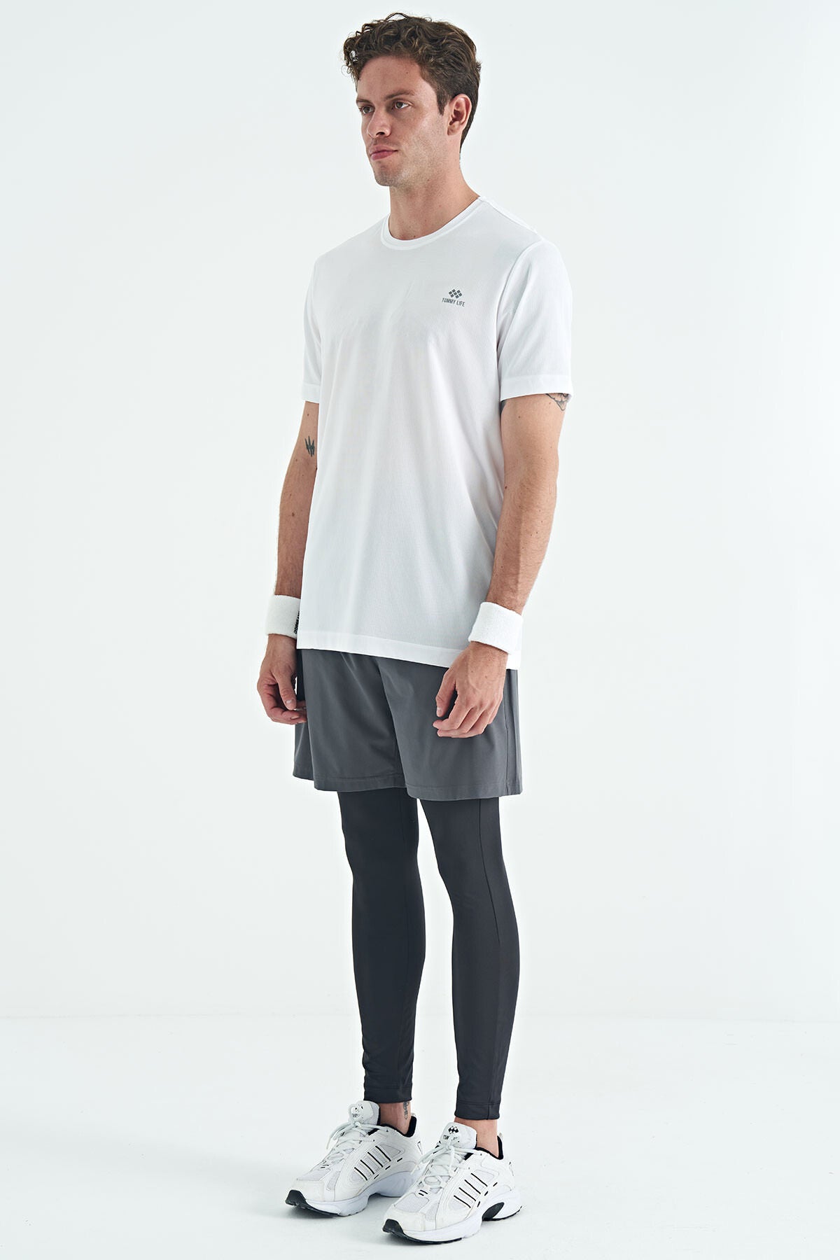 Black Back Ankle Print Detailed High Waist Slim Fit Active Sports Men's Tights - 84988