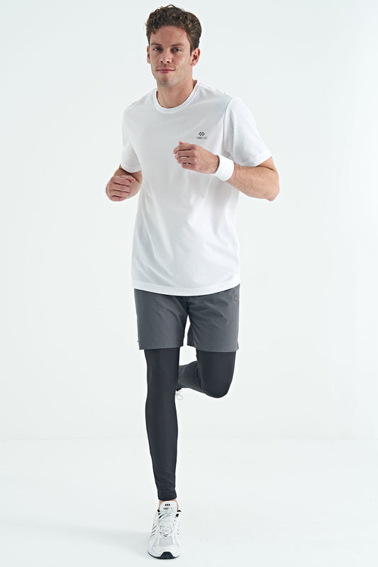 Black Back Ankle Print Detailed High Waist Slim Fit Active Sports Men's Tights - 84988