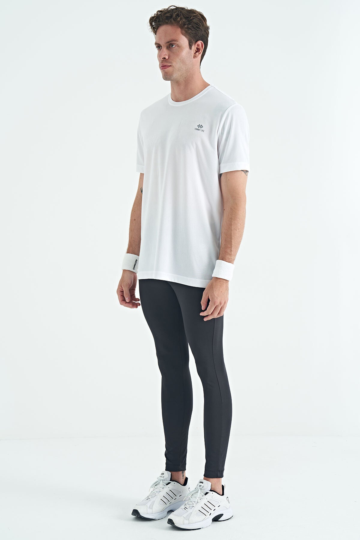 Black Back Ankle Print Detailed High Waist Slim Fit Active Sports Men's Tights - 84988