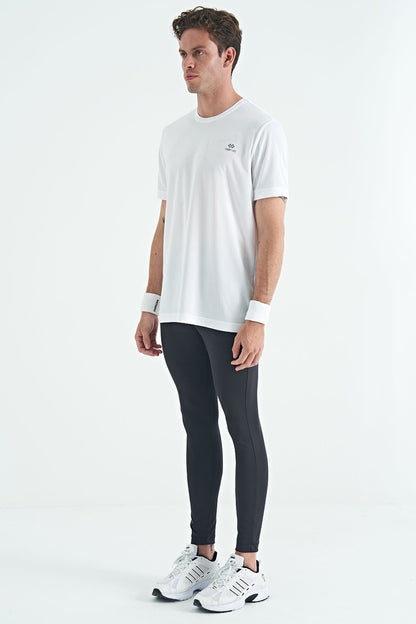 Black Back Ankle Print Detailed High Waist Slim Fit Active Sports Men's Tights - 84988
