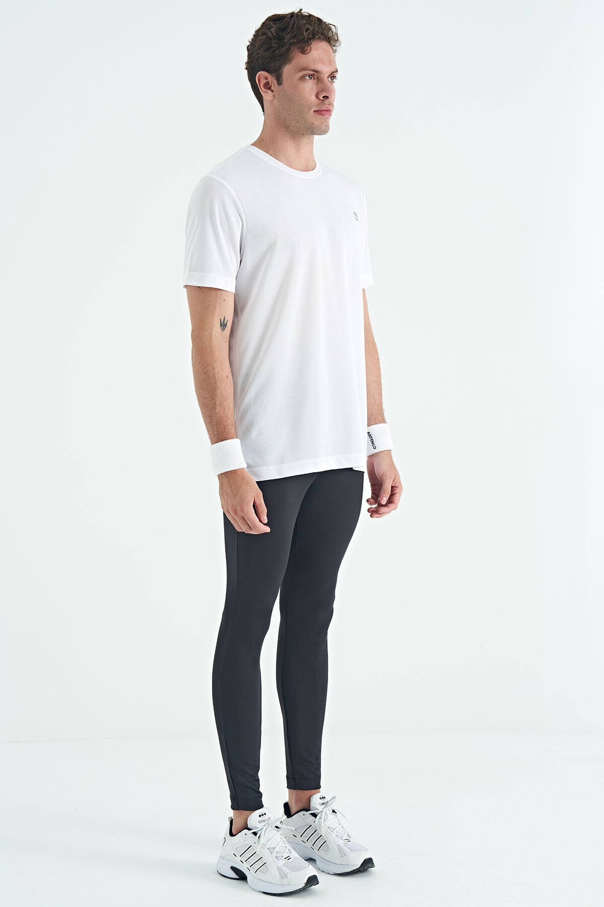 Black Back Ankle Print Detailed High Waist Slim Fit Active Sports Men's Tights - 84988