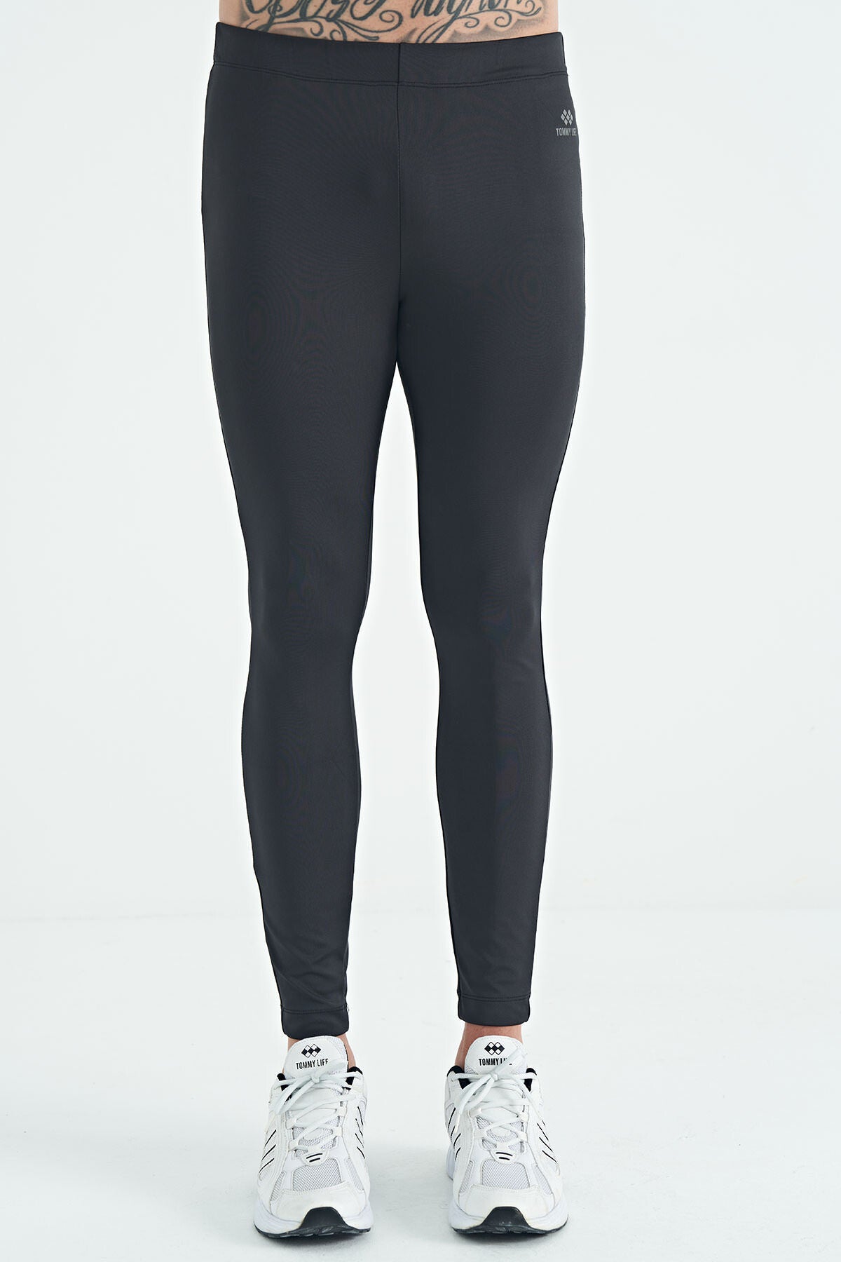 Black Back Ankle Print Detailed High Waist Slim Fit Active Sports Men's Tights - 84988