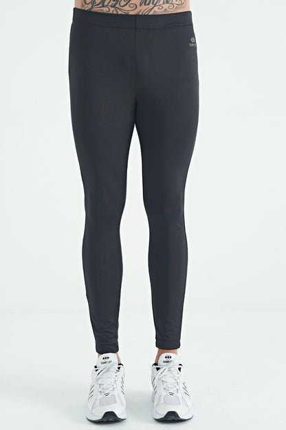 Black Back Ankle Print Detailed High Waist Slim Fit Active Sports Men's Tights - 84988