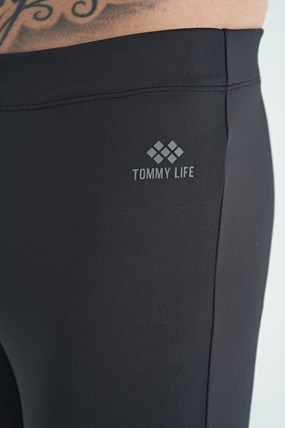 Black Back Ankle Print Detailed High Waist Slim Fit Active Sports Men's Tights - 84988