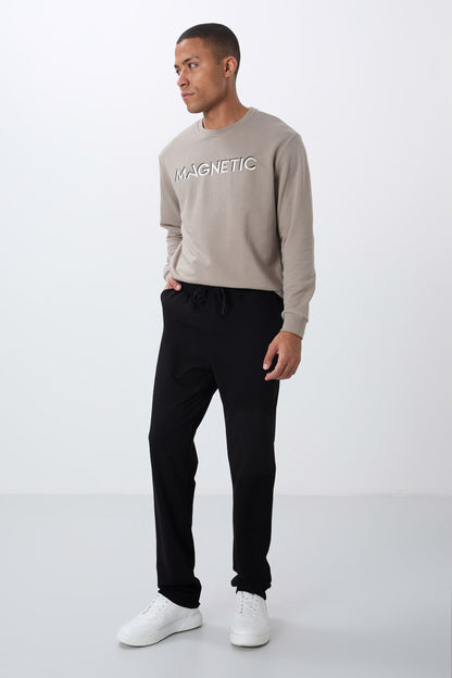 Black Laced Cuffed Standard Fit Classic Hem Men's Tracksuit Bottom - 84682