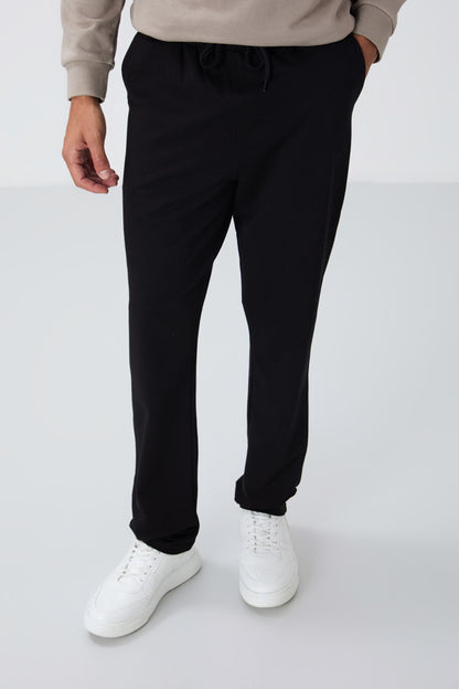 Black Laced Cuffed Standard Fit Classic Hem Men's Tracksuit Bottom - 84682