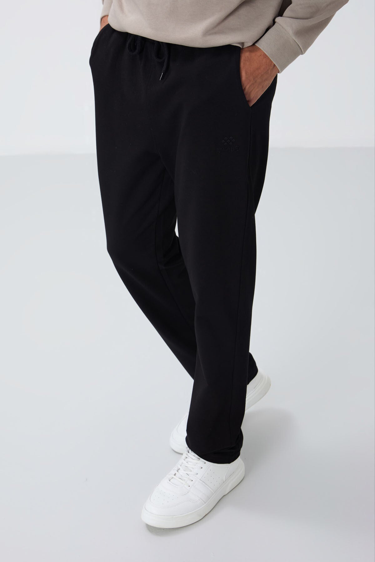 Black Laced Cuffed Standard Fit Classic Hem Men's Tracksuit Bottom - 84682