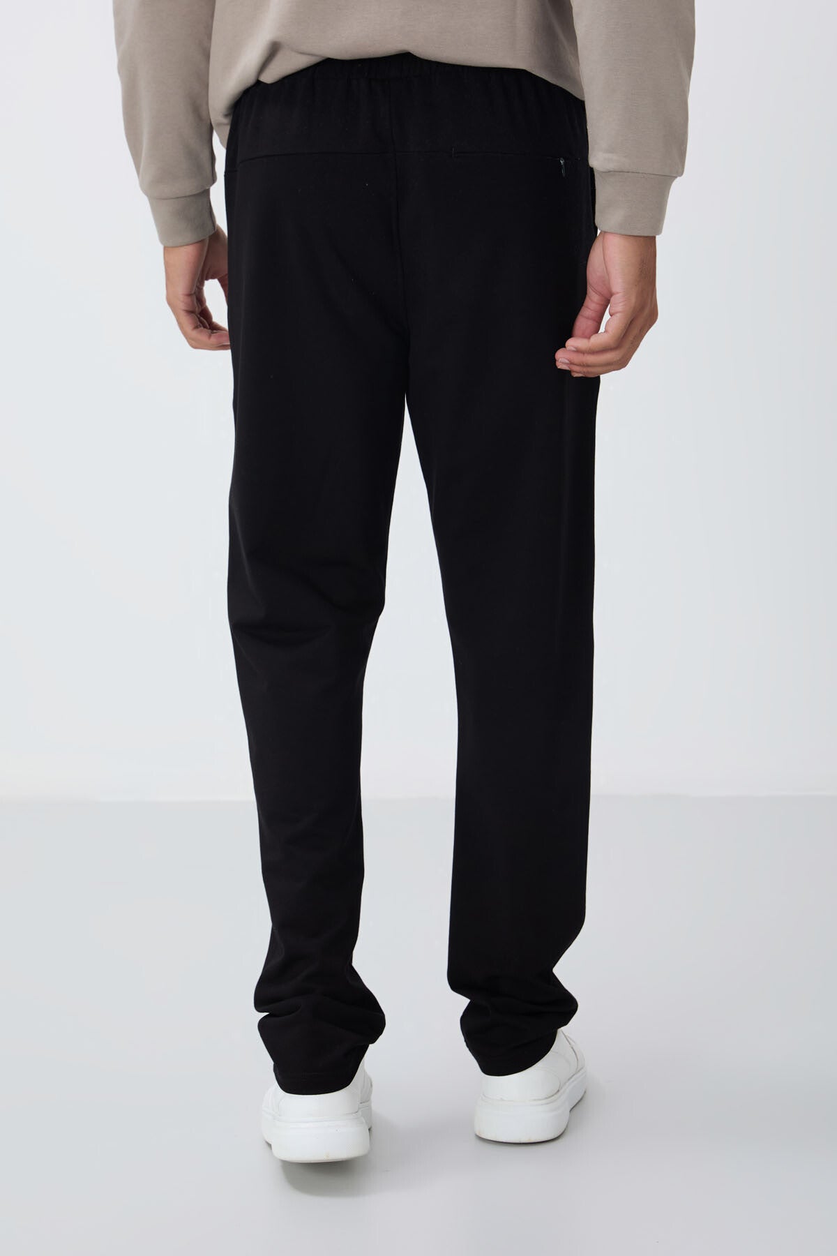 Black Laced Cuffed Standard Fit Classic Hem Men's Tracksuit Bottom - 84682