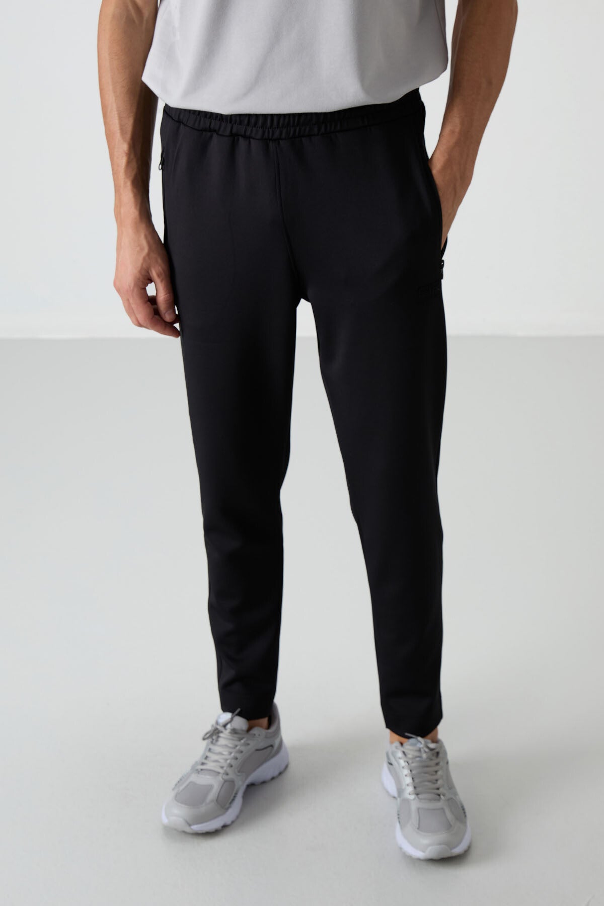 Black Scuba Fabric Men's Tracksuit Bottom - 84950