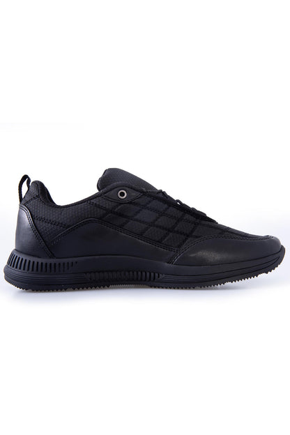 Black Laced Quilted PU Leather Detailed Men's Sports Shoe - 89096