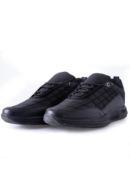Black Laced Quilted PU Leather Detailed Men's Sports Shoe - 89096