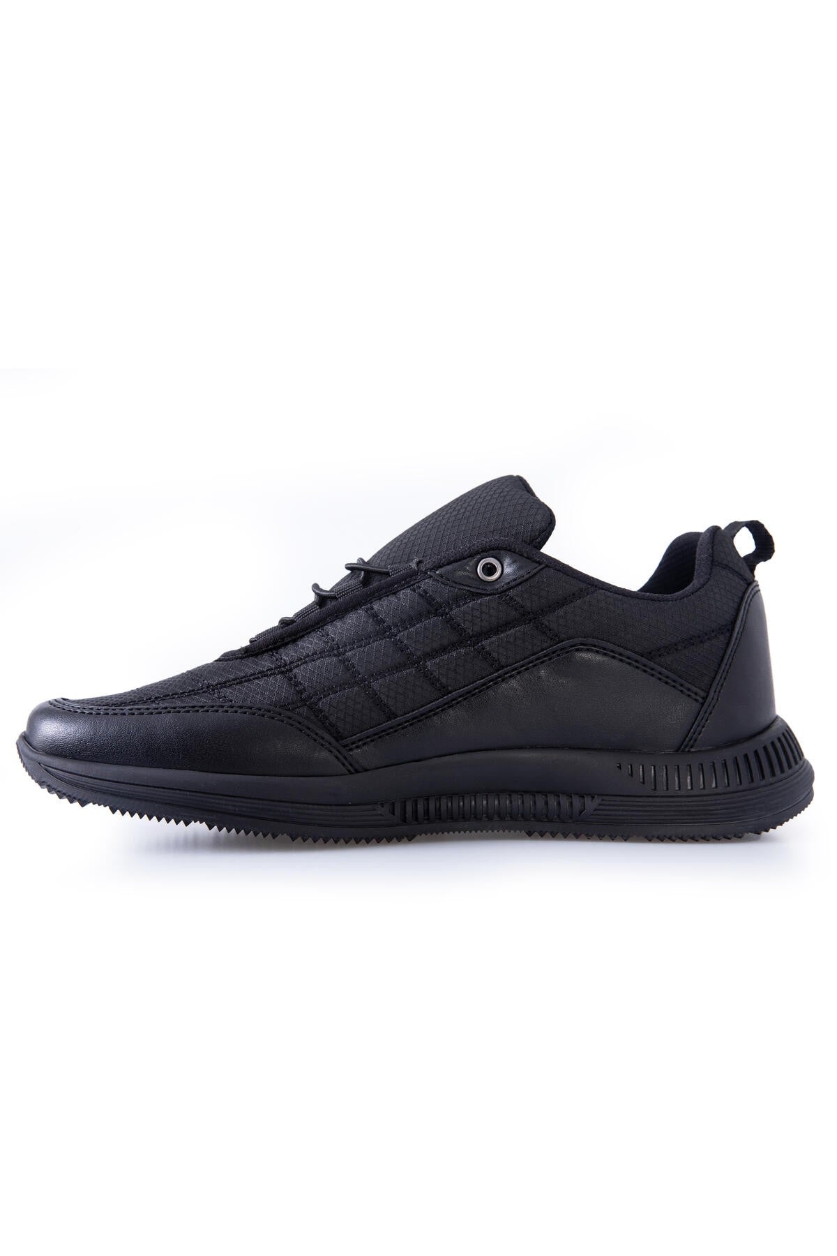 Black Laced Quilted PU Leather Detailed Men's Sports Shoe - 89096