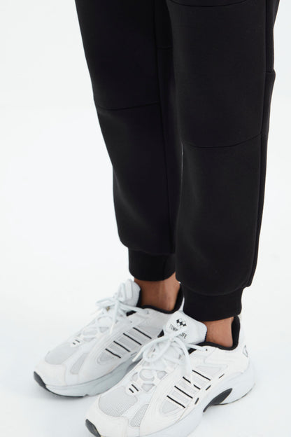 Black Laced Striped Detailed Relax Fit Men's Tracksuit Bottom - 82106