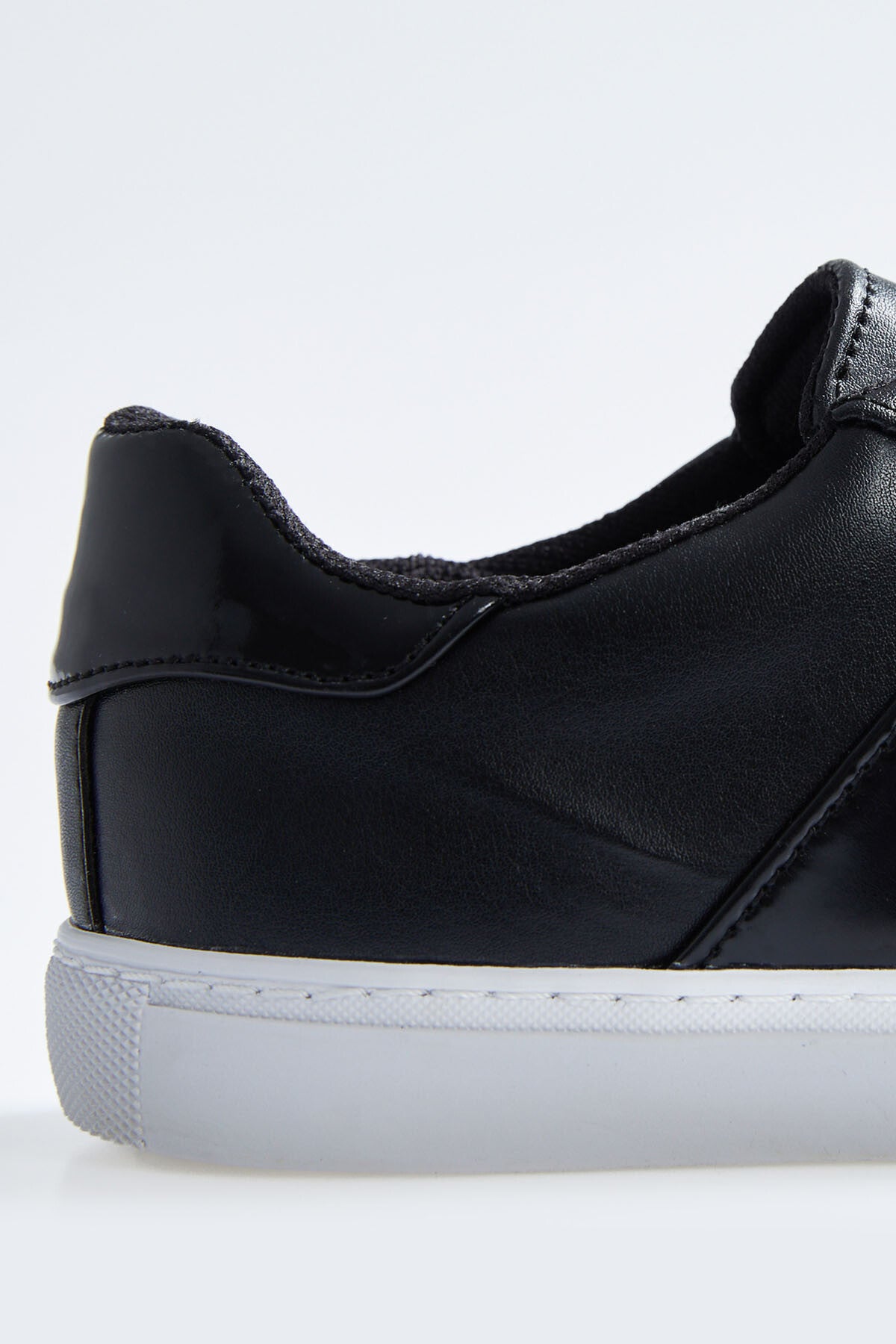 Black Laced Strip Detailed PU Leather Women's Sports Shoes - 89202