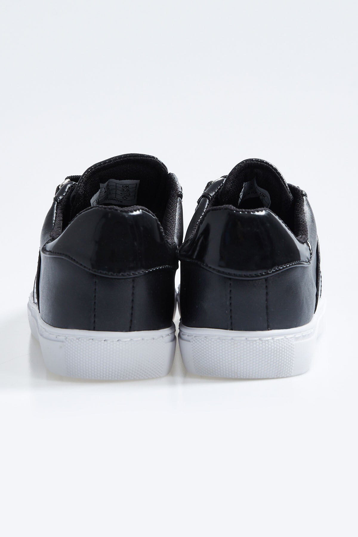 Black Laced Strip Detailed PU Leather Women's Sports Shoes - 89202