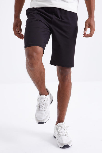 Black Laced Standard Cut Basic Men's Shorts - 81212