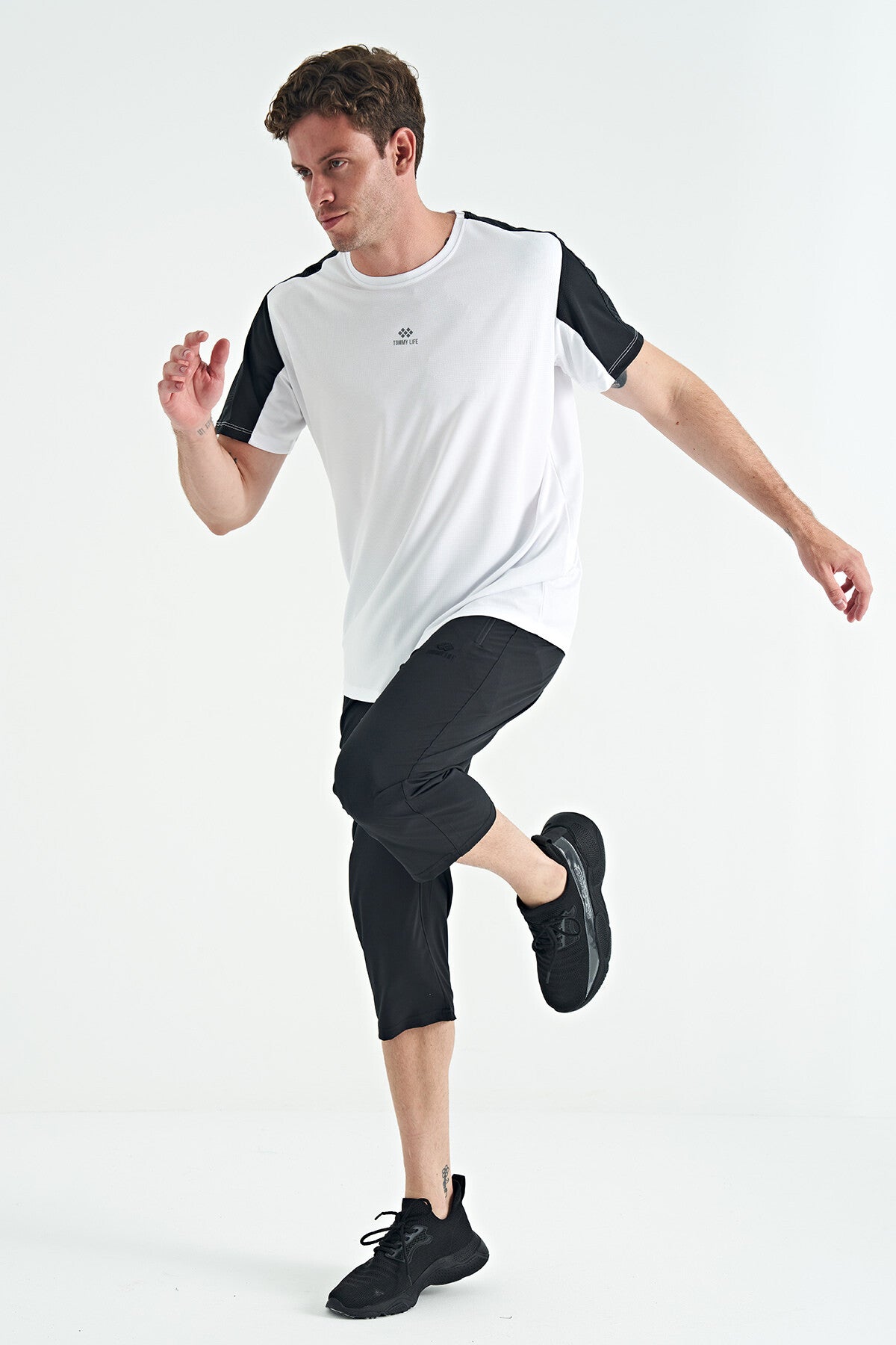 Black Laced Standard Fit Zippered Pocket Active Sports Men's Capri - 83096