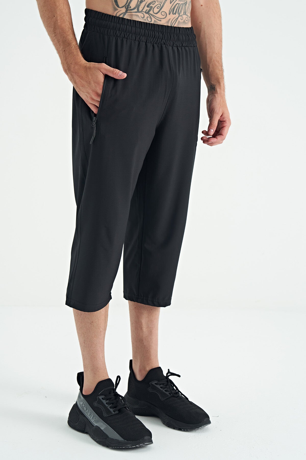 Black Laced Standard Fit Zippered Pocket Active Sports Men's Capri - 83096