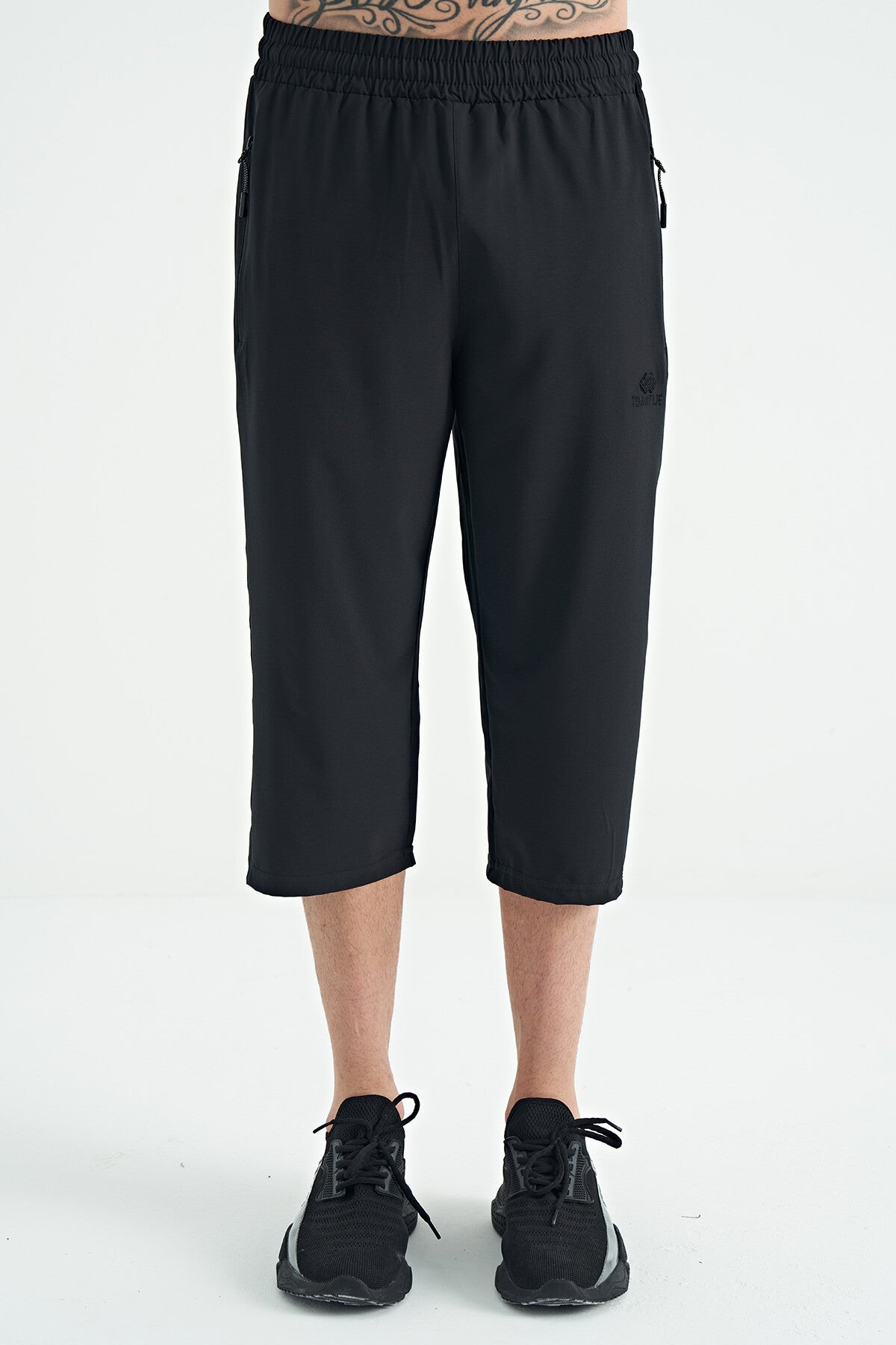 Black Laced Standard Fit Zippered Pocket Active Sports Men's Capri - 83096
